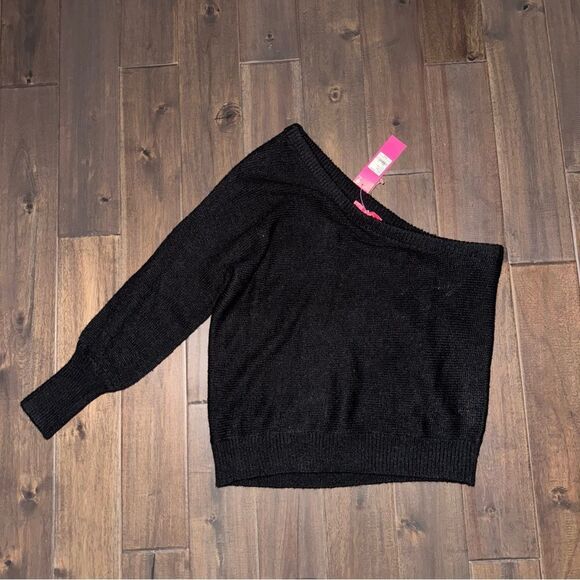 Lilly Pulitzer Black Maura Knit Sweater One Shoulder XL NWT